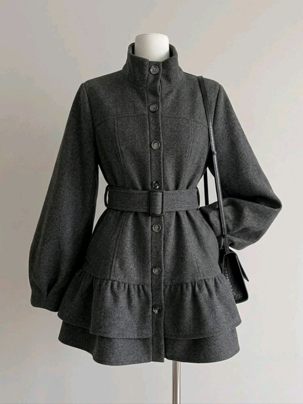 Women's Solid Color Long Sleeve Ruffle Hem Single-Breasted Overcoat Office